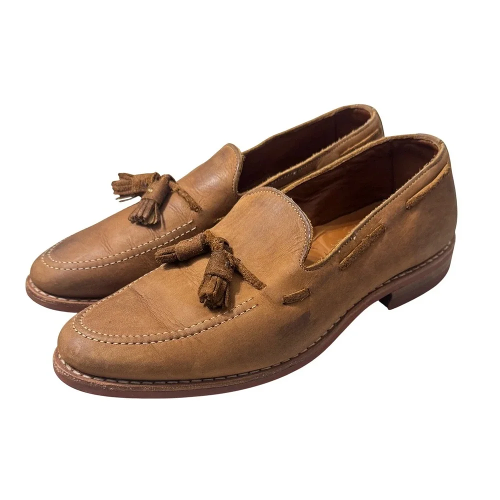 Allen Edmonds Lake Shore Drive Tassel Loafers Mens 8.5 E Tan Suede Good Lug Sole